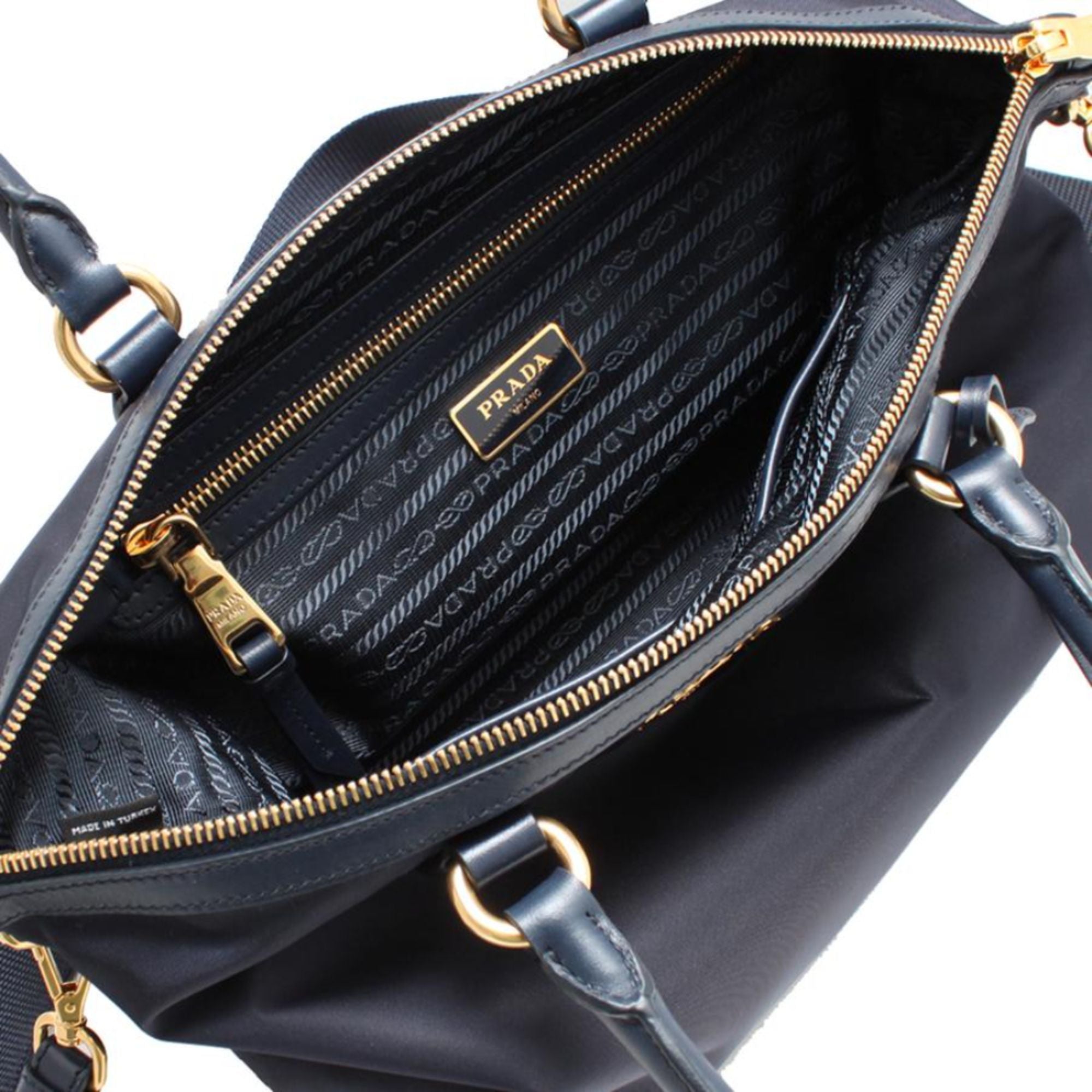 Prada Tessuto Nylon Black Leather Clochette Crossbody Tote Bag available at Queen Bee of Beverly Hills