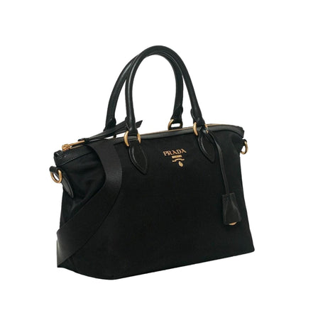 Prada Tessuto Nylon Black Leather Clochette Crossbody Tote Bag available at Queen Bee of Beverly Hills