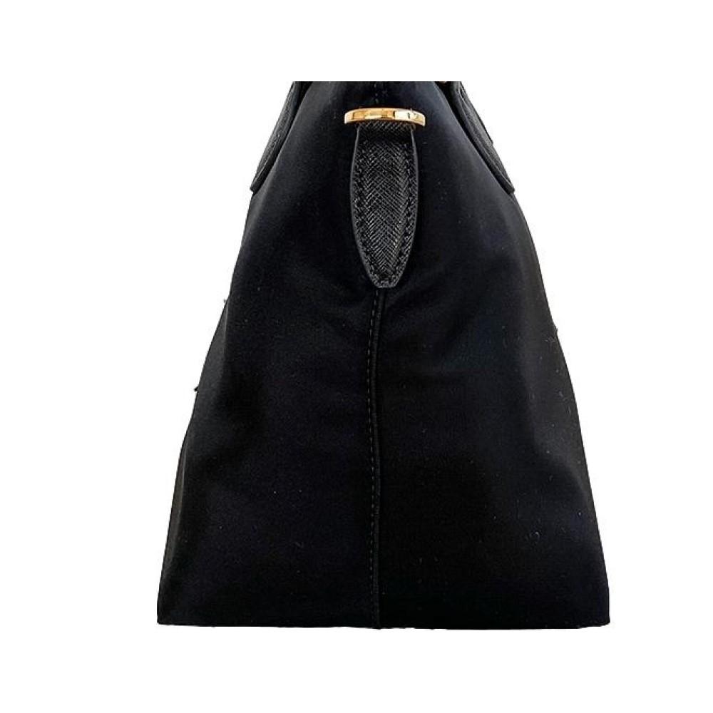 Prada Tessuto Nylon Black Saffiano Leather Trim Small Satchel 1BA275 –  Queen Bee of Beverly Hills