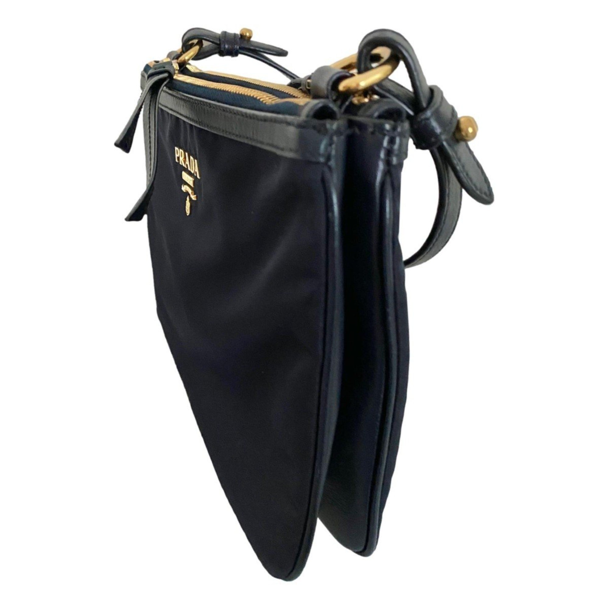 Prada Tessuto Nylon Blue Double Zip Calf Leather Crossbody Bag 1BH046 at_Queen_Bee_of_Beverly_Hills