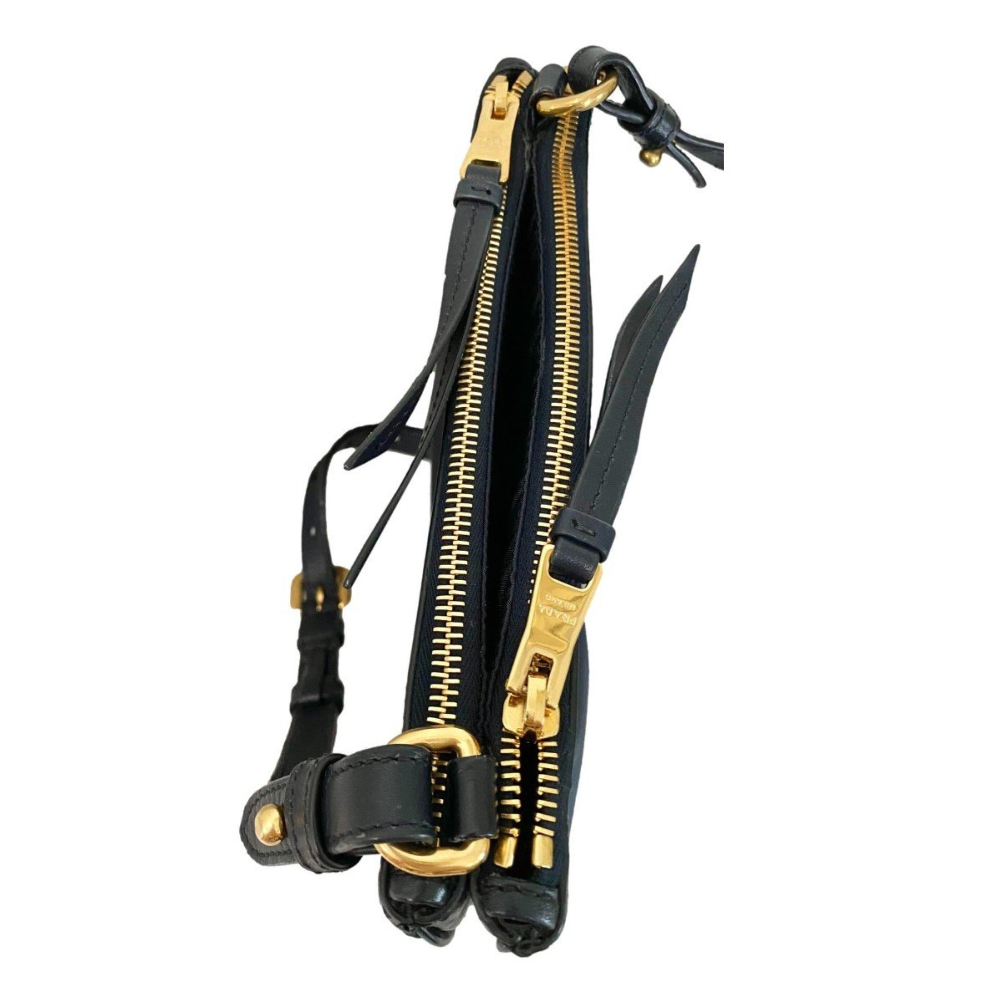 Prada Tessuto Nylon Blue Zip Calf Leather Cross Body Bag available at Queen Bee of Beverly Hills