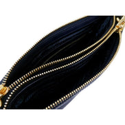 Prada Tessuto Nylon Blue Zip Calf Leather Cross Body Bag available at Queen Bee of Beverly Hills