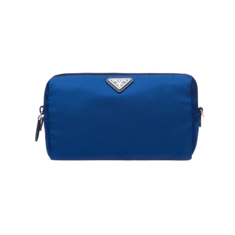 Prada Tessuto Nylon Bluette Blue Triangle Logo Toiletry Case 1NA693 at_Queen_Bee_of_Beverly_Hills