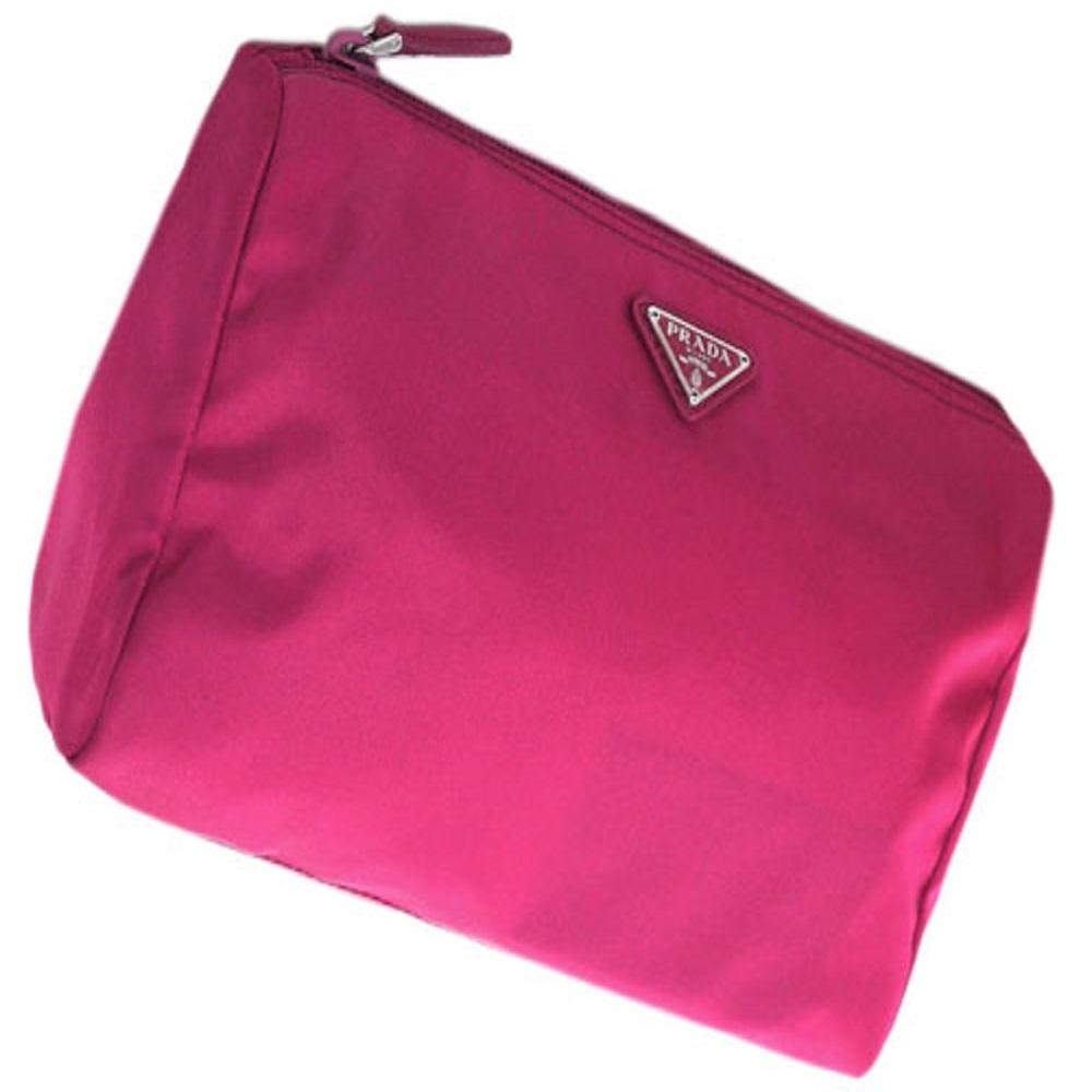 Prada Tessuto Nylon Fuxia Pink Large Cosmetic Case Necessaire Bag 1NA012 at_Queen_Bee_of_Beverly_Hills