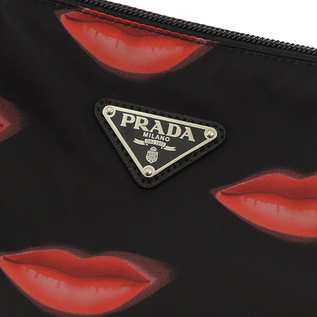 Prada Tessuto Nylon Red Lips Black Shopping Tote 1BY300 at_Queen_Bee_of_Beverly_Hills