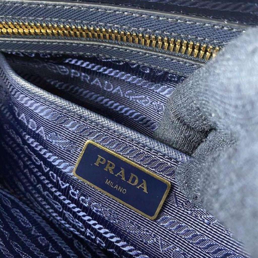 Prada Tessuto Nylon Saffiano Leather Tote Bag Blue