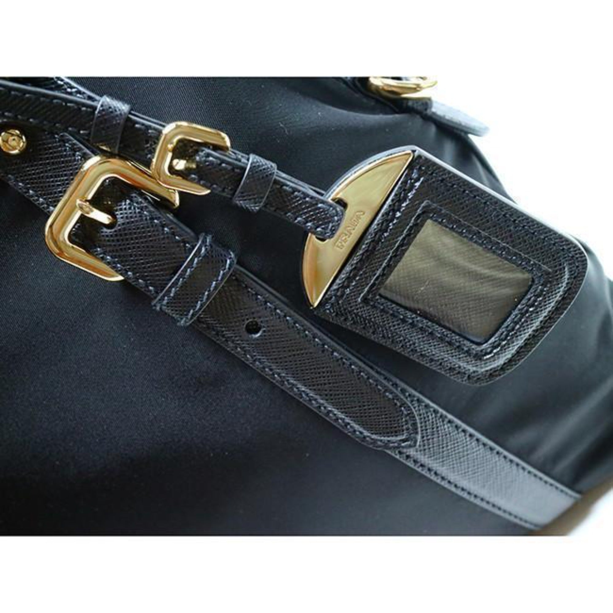 Prada Tessuto Nylon Saffiano Leather Black Satchel Bag available at Queen Bee of Beverly Hills