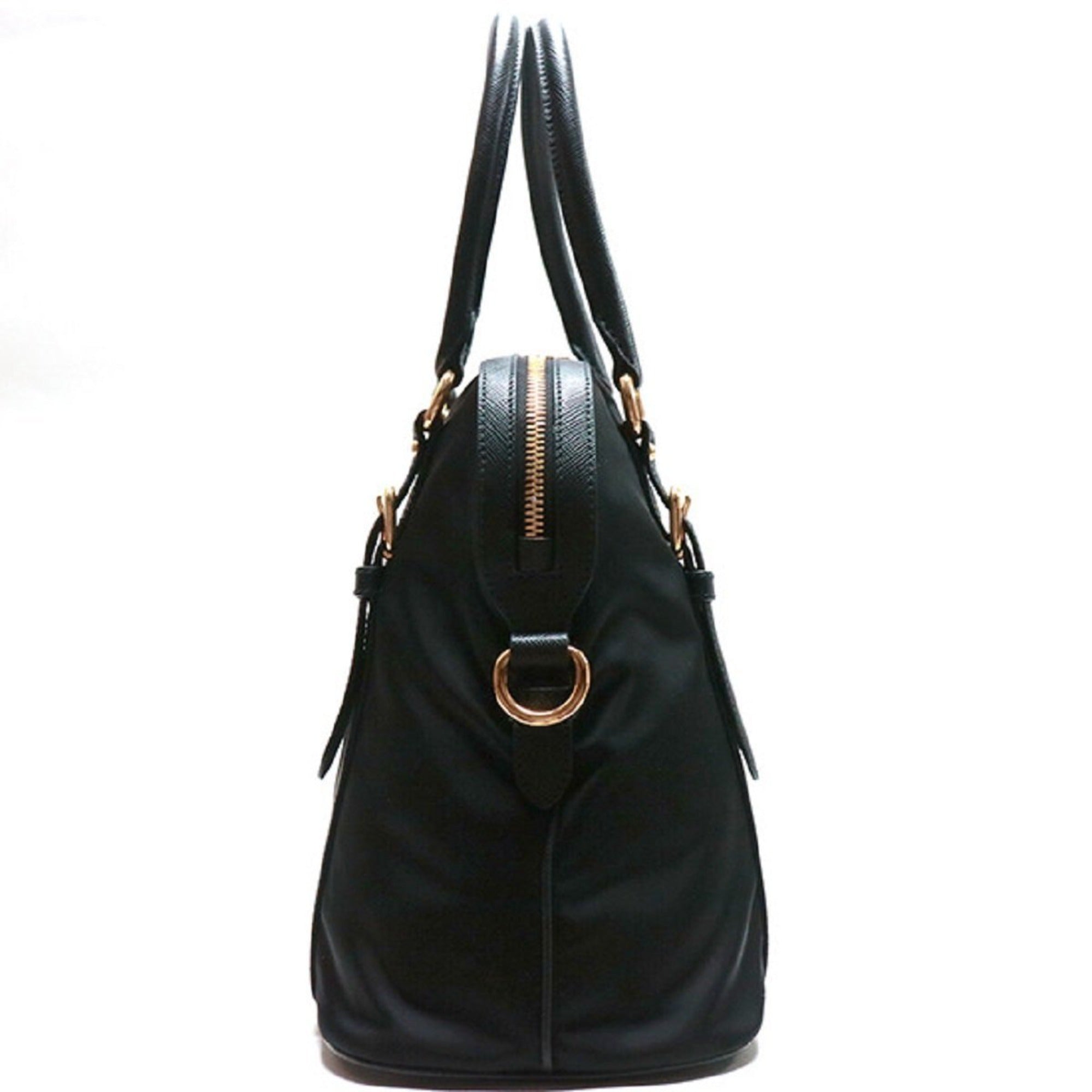 Prada Tessuto Nylon Saffiano Leather Black Satchel Bag available at Queen Bee of Beverly Hills