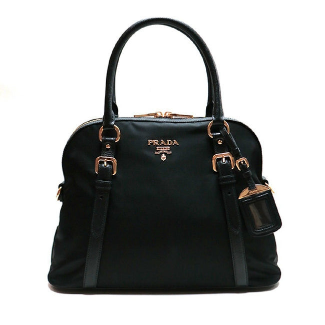 Prada Tessuto Nylon Saffiano Leather Black Satchel Bag available at Queen Bee of Beverly Hills