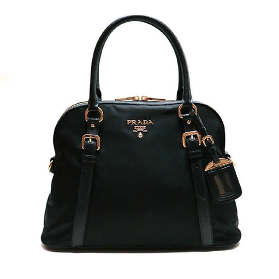 Prada Tessuto Nylon Saffiano Leather Black Satchel Bag available at Queen Bee of Beverly Hills