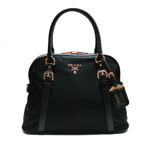 Prada Tessuto Nylon Saffiano Leather Black Satchel Bag available at Queen Bee of Beverly Hills