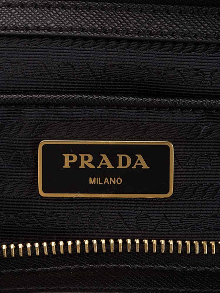 Prada Tessuto Nylon Saffiano Leather Black Top Zip Tote Bag available at Queen Bee of Beverly Hills