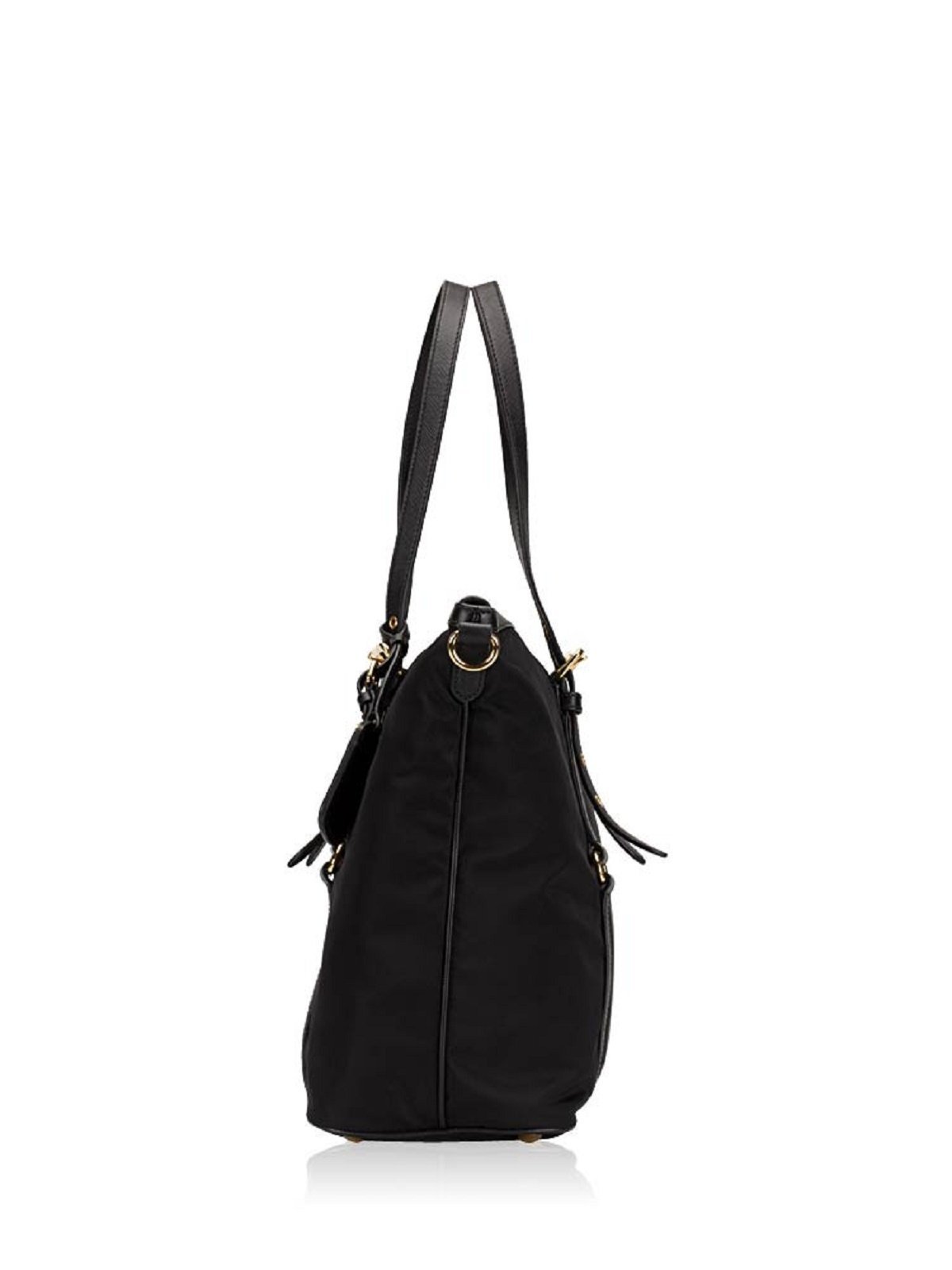 Prada Tessuto Nylon Saffiano Leather Black Top Zip Tote Bag available at Queen Bee of Beverly Hills