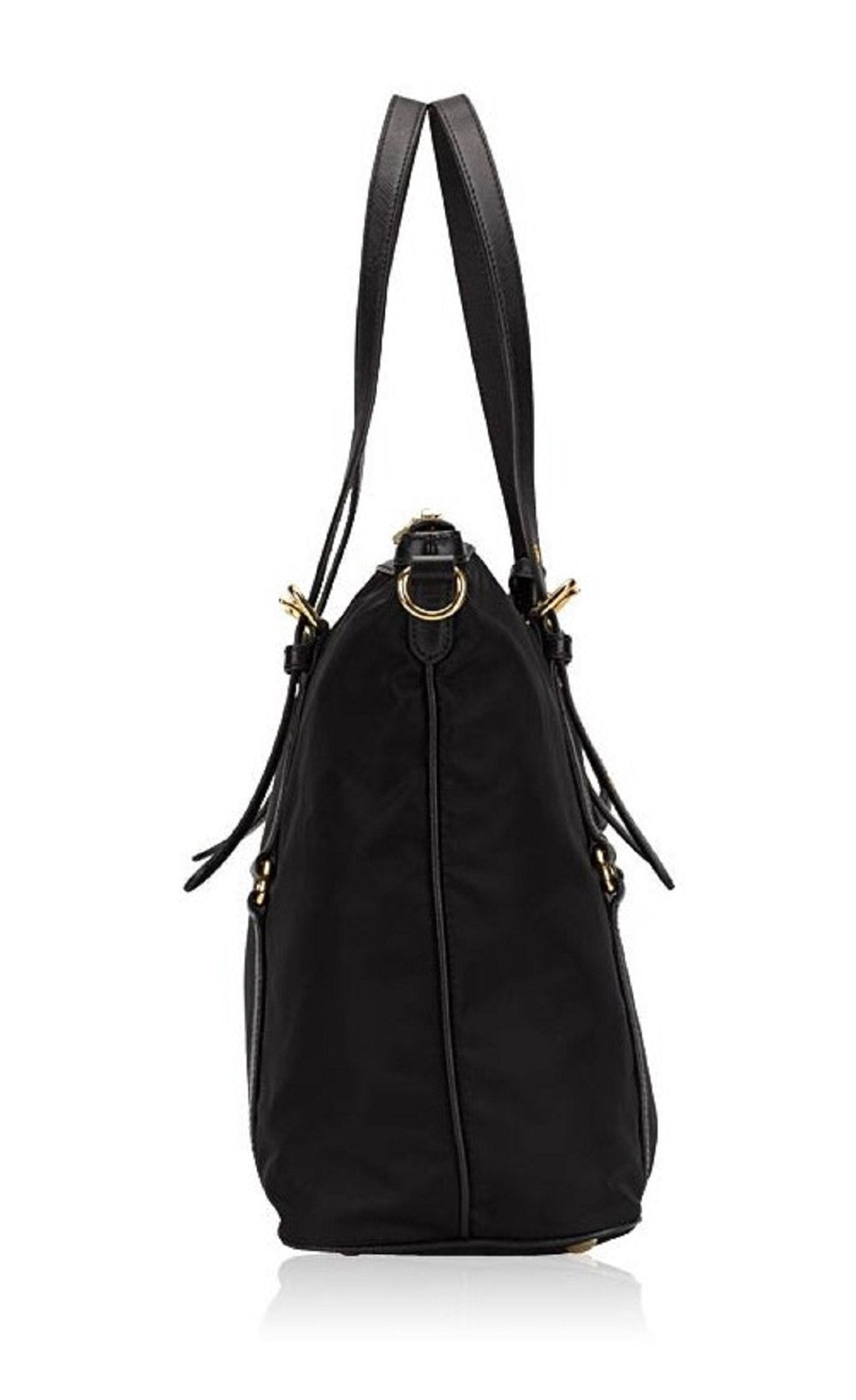 Prada Tessuto Nylon Saffiano Leather Black Top Zip Tote Bag available at Queen Bee of Beverly Hills