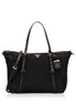 Prada Tessuto Nylon Saffiano Leather Black Top Zip Tote Bag available at Queen Bee of Beverly Hills