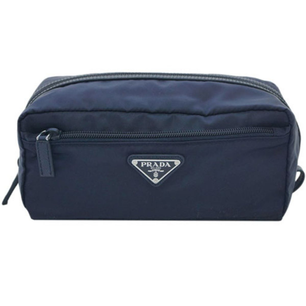 Prada Tessuto Nylon Saffiano Leather Men's Necessaire Toiletry Travel Bag Blue 2NA028 at_Queen_Bee_of_Beverly_Hills