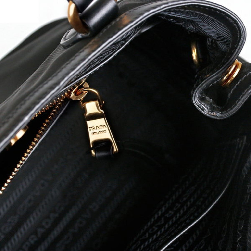Prada Logo Tessuto Nylon Soft Calf Trim Black Cross Body Bag