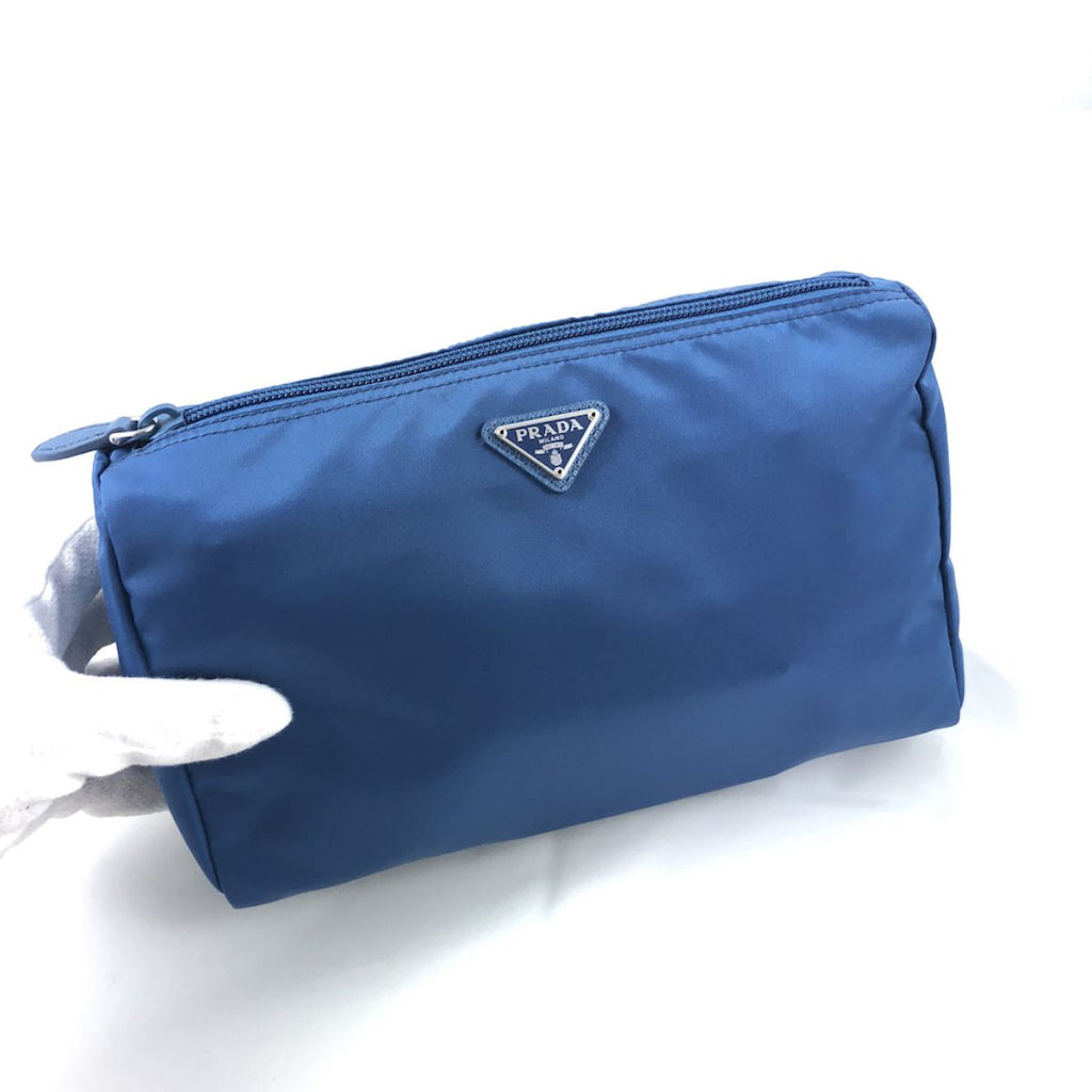Prada Tessuto Nylon Triangle Logo Large Toiletry Case Bluette Blue 1NA012 at_Queen_Bee_of_Beverly_Hills