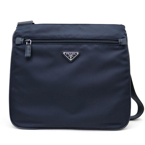 Prada Tessuto Saffian Blue Nylon Logo Crossbody Messenger Bag 2VH563 at_Queen_Bee_of_Beverly_Hills