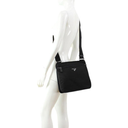 Prada Tessuto Saffiano Black Messenger Bag Cross Body available at Queen Bee of Beverly Hills
