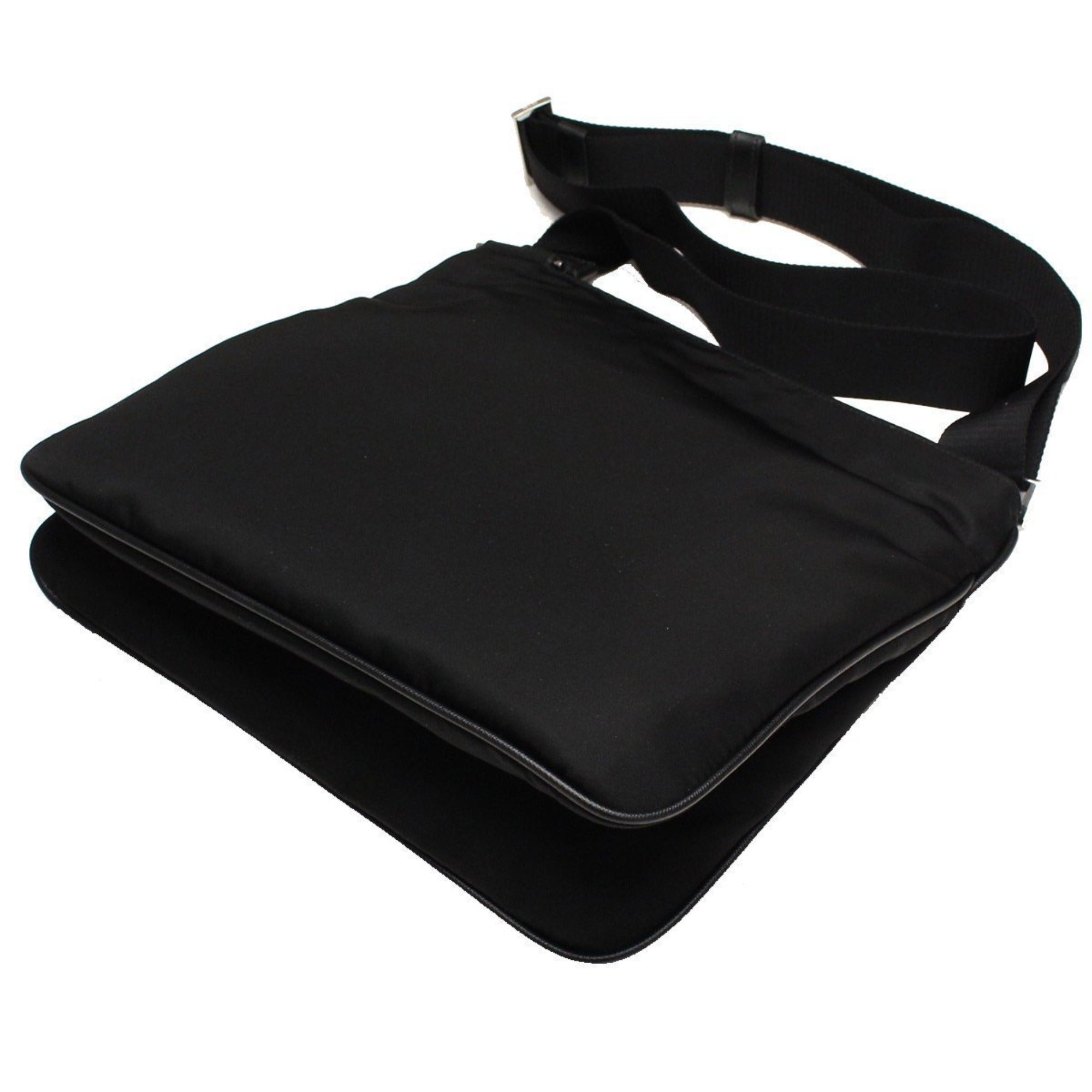 Prada Tessuto Saffiano Black Messenger Bag Cross Body available at Queen Bee of Beverly Hills