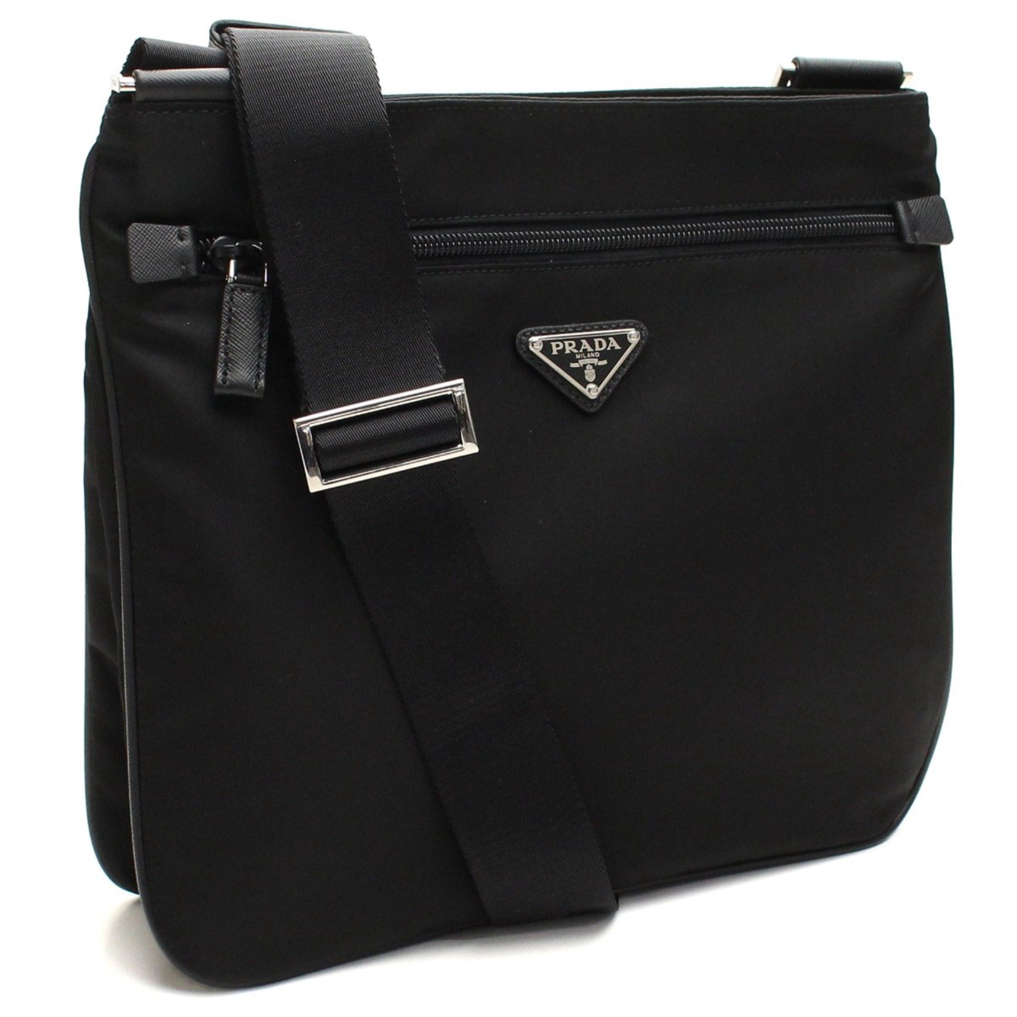 Prada Tessuto Saffiano Black Messenger Bag Cross Body available at Queen Bee of Beverly Hills