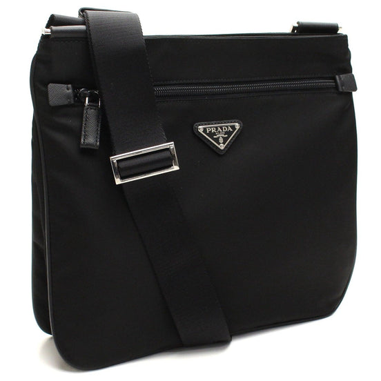 Prada Tessuto Saffiano Black Messenger Bag Cross Body available at Queen Bee of Beverly Hills