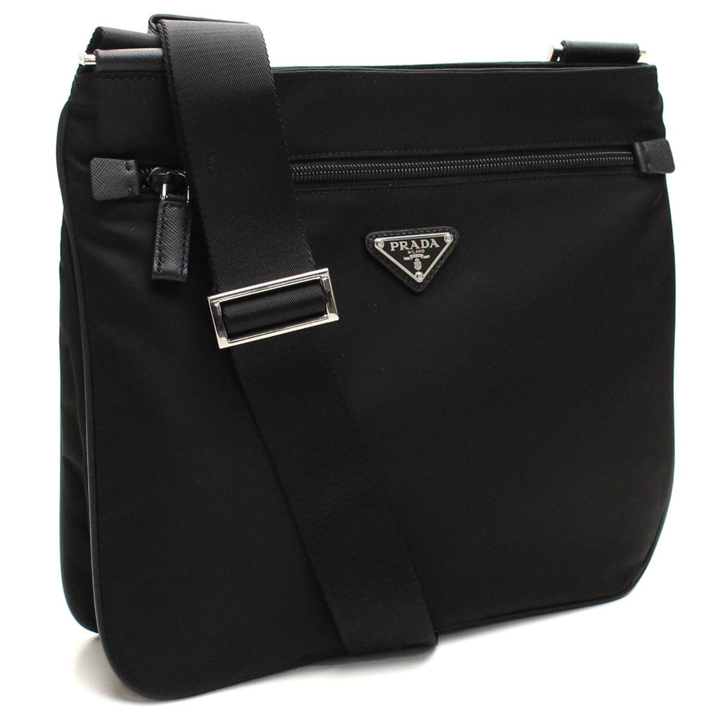 Prada Tessuto Saffiano Black Messenger Bag Crossbody 2VH563 at_Queen_Bee_of_Beverly_Hills
