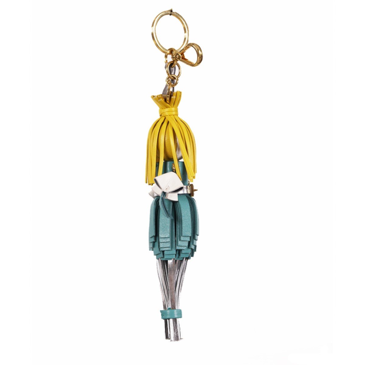 Prada Trick in Pelle Alice Doll Yellow Hair Agata Teal Silver Leather Key Chain Charm 1TL172 at_Queen_Bee_of_Beverly_Hills