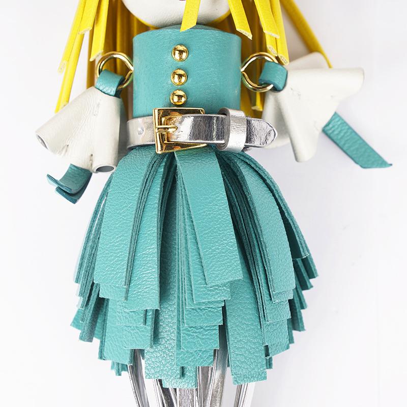 Prada Trick in Pelle Alice Doll Yellow Hair Agata Teal Silver Leather Key Chain Charm 1TL172 at_Queen_Bee_of_Beverly_Hills