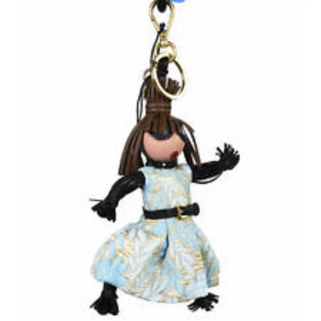 Prada Trick Pelle Azzurro Blue Dress Jasmine Doll Keyring Key Charm available at Queen Bee of Beverly Hills