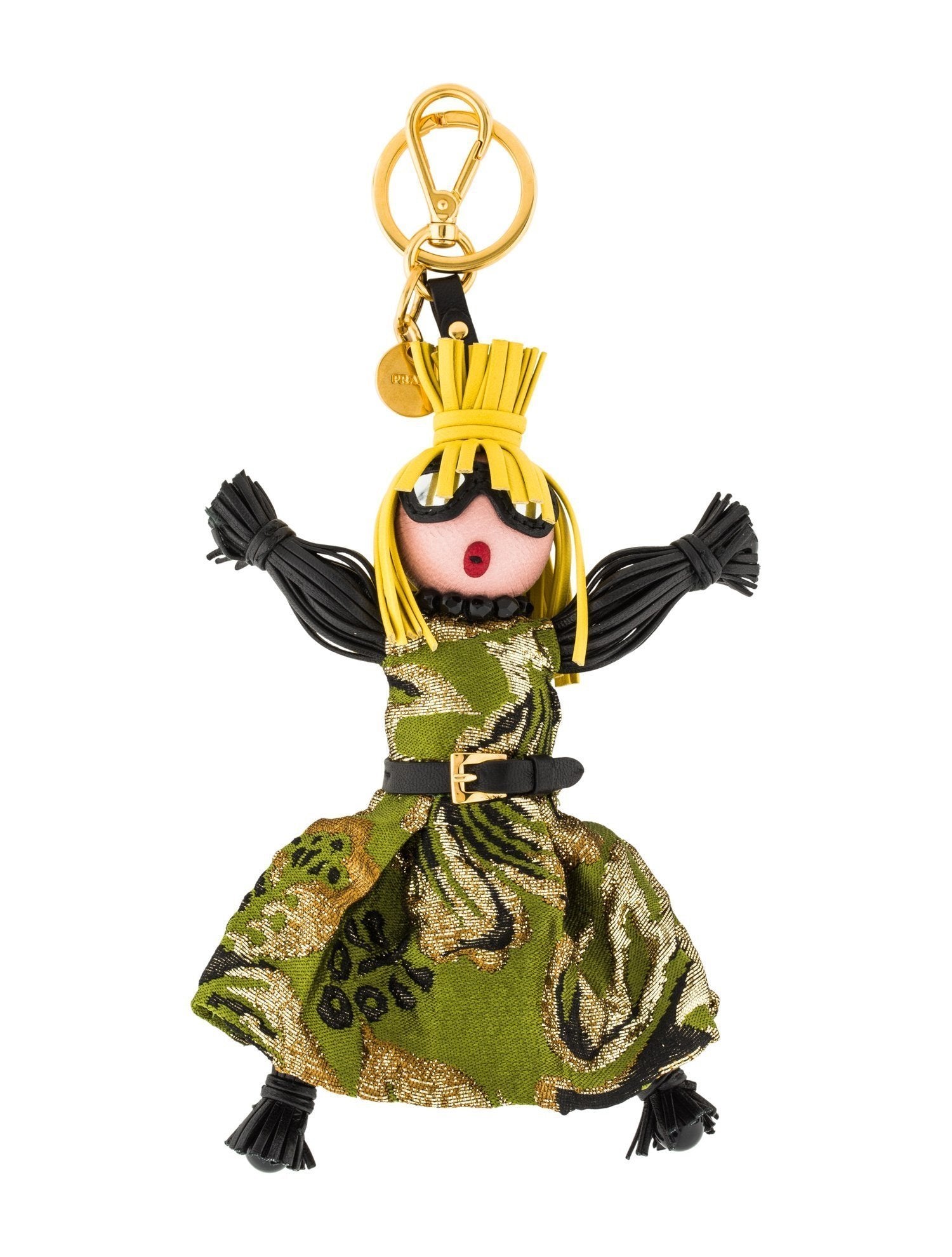 Prada Trick Pelle Felce Green Dress Jasmine Doll Keyring Key Charm 1TL171 at_Queen_Bee_of_Beverly_Hills