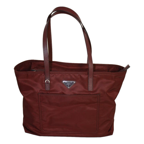 Prada Vela Bordeaux Red Tessuto Nylon Saffiano Leather Trim Tote Bag 1BG052 at_Queen_Bee_of_Beverly_Hills