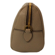 Prada Vitello Daino Argilla Grey Leather Cosmetic Pouch available at Queen Bee of Beverly Hills
