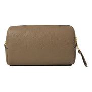 Prada Vitello Daino Argilla Grey Leather Cosmetic Pouch available at Queen Bee of Beverly Hills