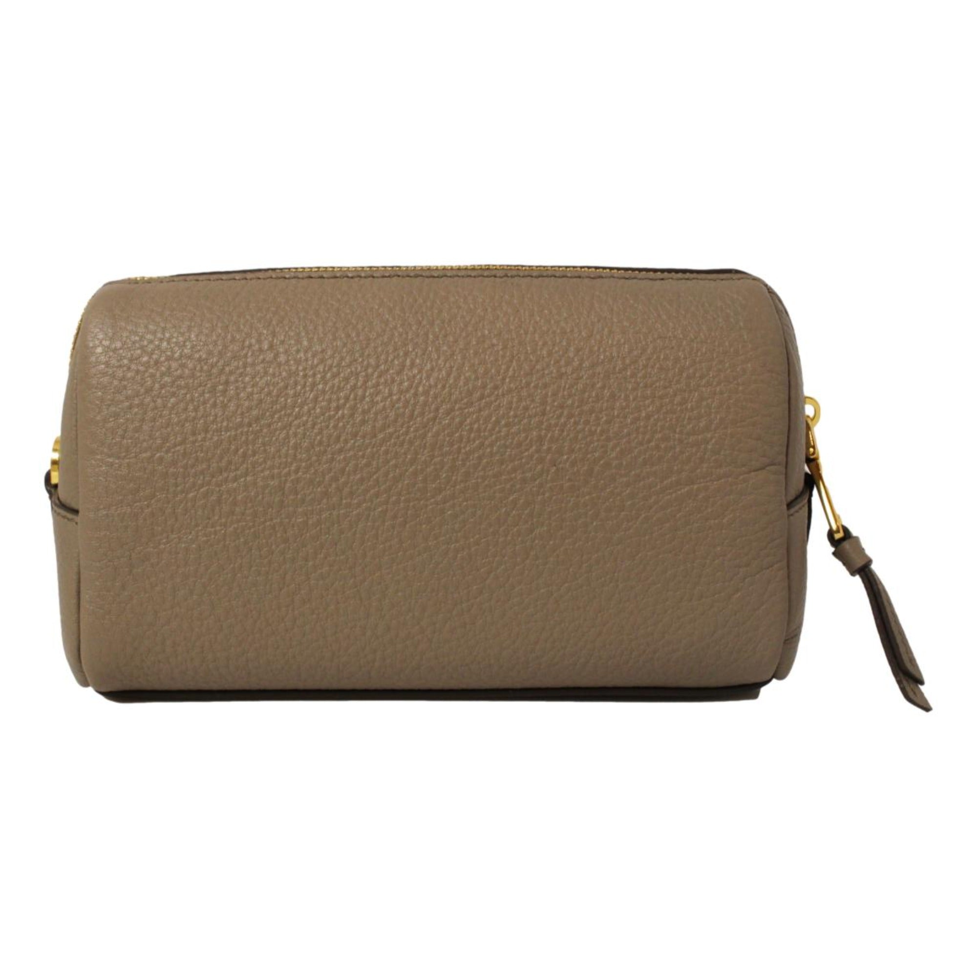 Prada Vitello Daino Argilla Grey Leather Cosmetic Pouch available at Queen Bee of Beverly Hills