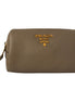 Prada Vitello Daino Argilla Grey Leather Cosmetic Pouch available at Queen Bee of Beverly Hills