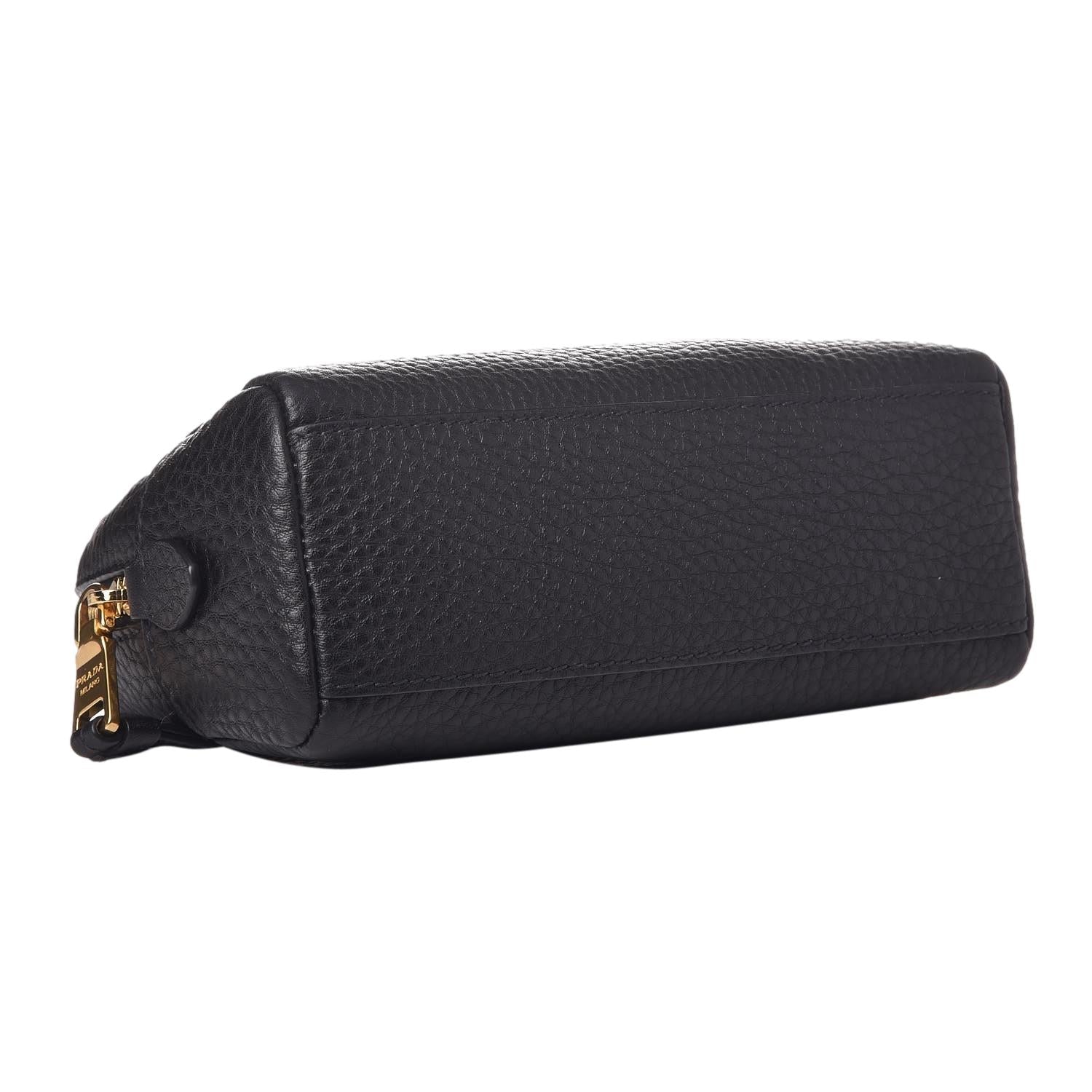 Prada Vitello Daino Black Leather Cosmetic Pouch available at Queen Bee of Beverly Hills