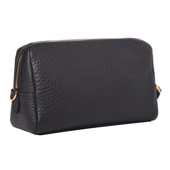 Prada Vitello Daino Black Leather Cosmetic Pouch available at Queen Bee of Beverly Hills