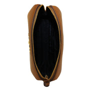 Prada Vitello Daino Cannella Brown Leather Cosmetic Pouch Clutch Bag available at Queen Bee of Beverly Hills