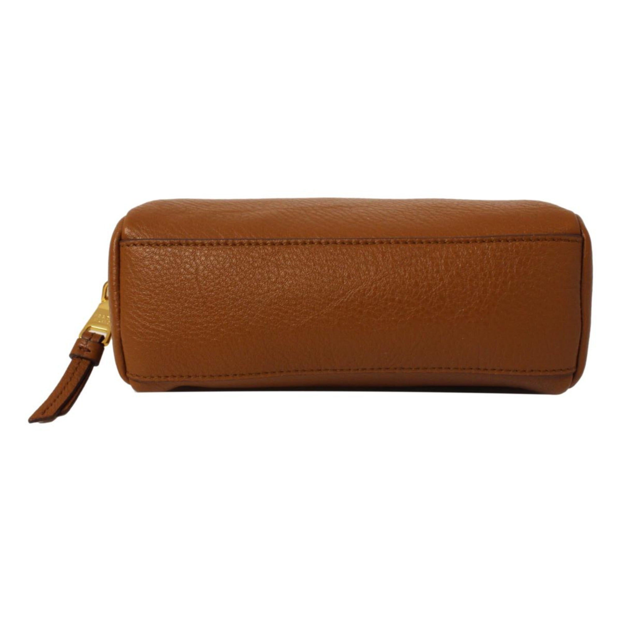 Prada Vitello Daino Cannella Brown Leather Cosmetic Pouch Clutch Bag available at Queen Bee of Beverly Hills