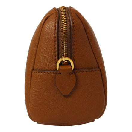 Prada Vitello Daino Cannella Brown Leather Cosmetic Pouch Clutch Bag available at Queen Bee of Beverly Hills