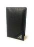 Prada Vitello Grain Black Leather Triangle Logo Vertical Bifold Wallet available at Queen Bee of Beverly Hills