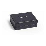 Prada Vitello Grain Blue Leather Triangle Logo Vertical Bifold Wallet available at Queen Bee of Beverly Hills