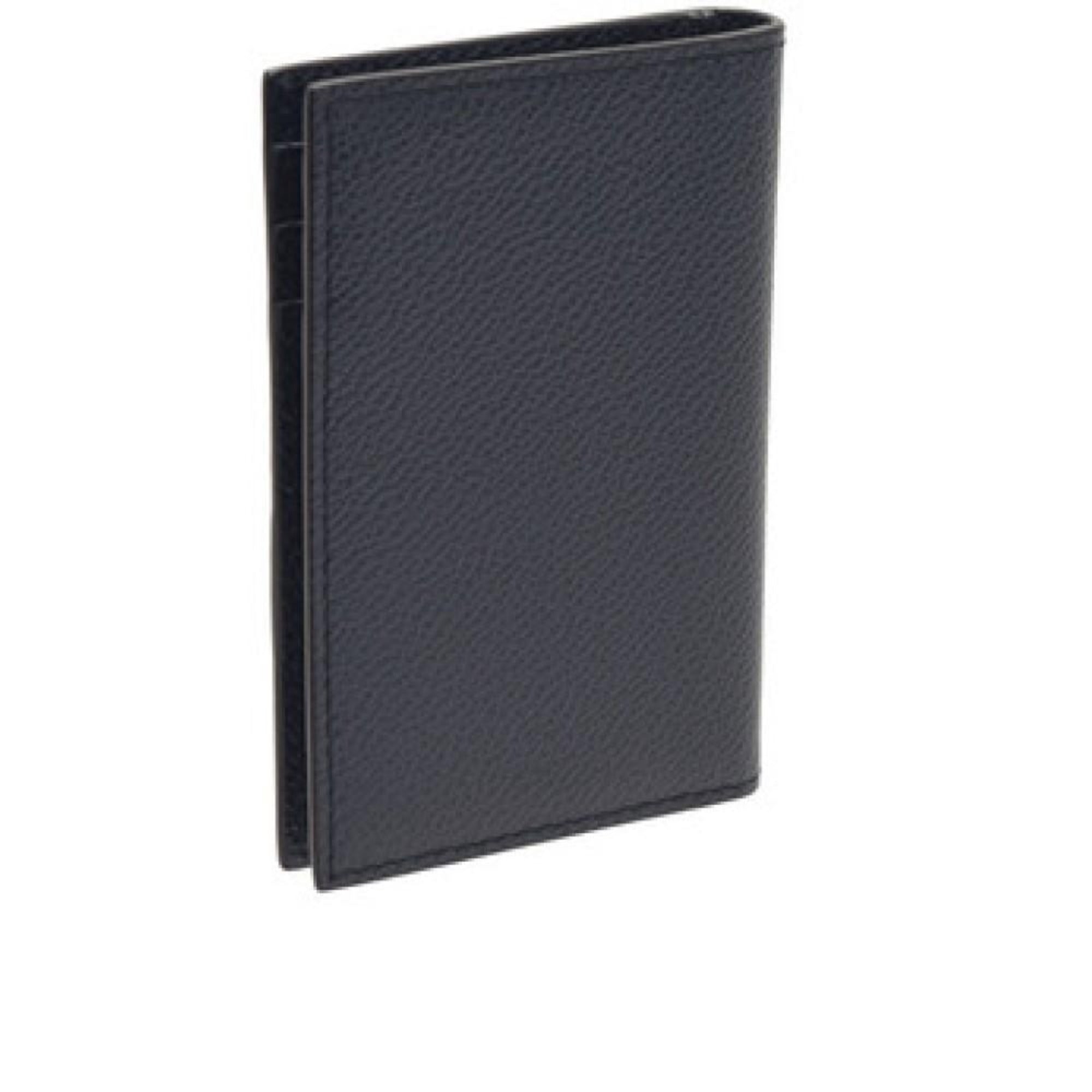 Prada Vitello Grain Blue Leather Triangle Logo Vertical Bifold Wallet available at Queen Bee of Beverly Hills