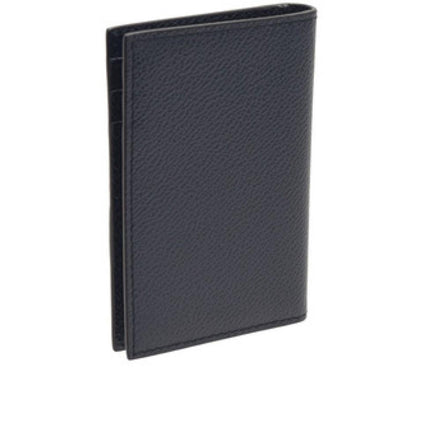Prada Vitello Grain Blue Leather Triangle Logo Vertical Bifold Wallet available at Queen Bee of Beverly Hills