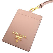 Prada Vitello Move Beige Leather Logo Plaque Lanyard Cardholder Wallet available at Queen Bee of Beverly Hills