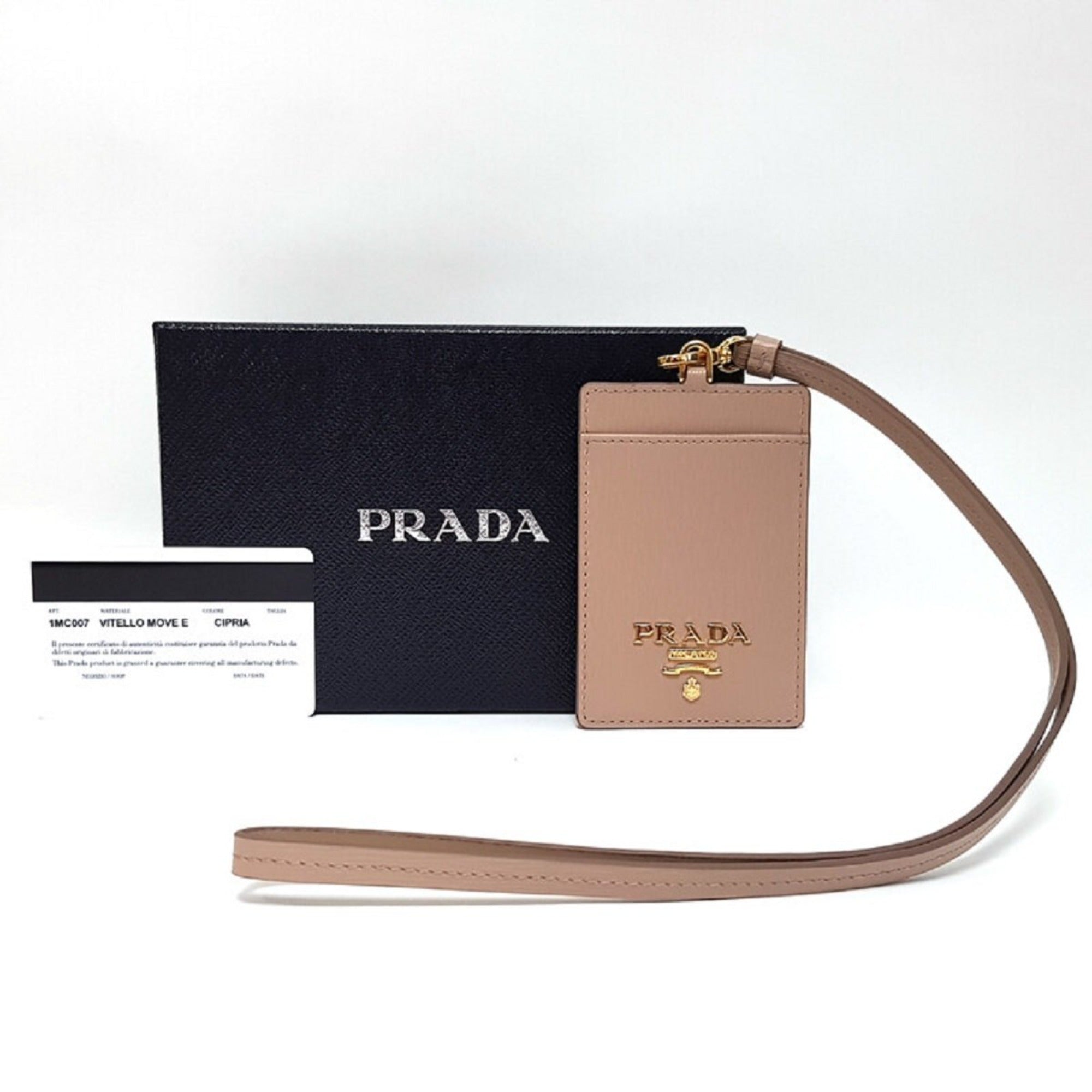 Prada Vitello Move Beige Leather Logo Plaque Lanyard Cardholder Wallet available at Queen Bee of Beverly Hills