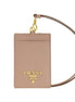 Prada Vitello Move Beige Leather Logo Plaque Lanyard Cardholder Wallet available at Queen Bee of Beverly Hills