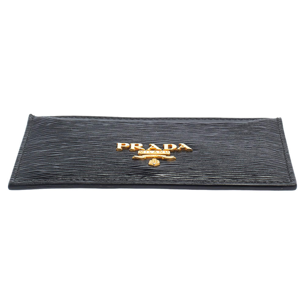 Prada Vitello Micro Grain Leather Black and Gray Card Holder Wallet – Queen  Bee of Beverly Hills